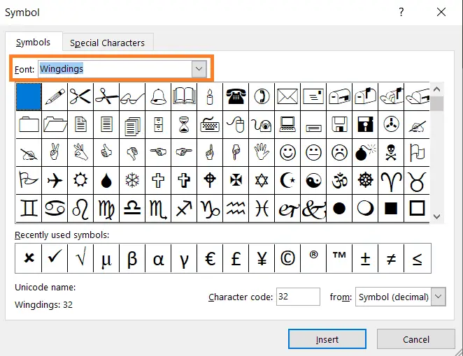 excel symbols arrow