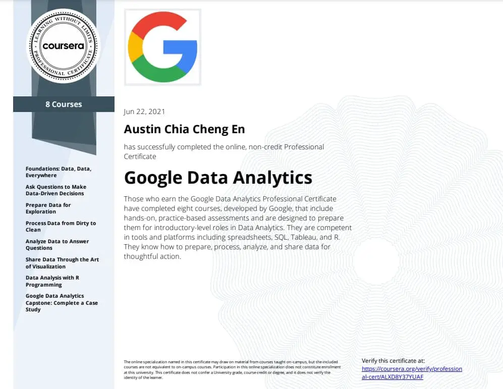 google data analytics certification